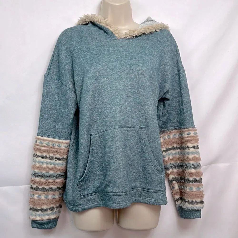 Anthropologie Amadi blue Green Brentwood Hoodie sweatshirt size small EUC